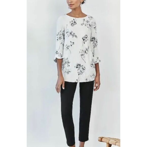 J Jill Wearever Floral Stretchy Tunic Top 3/4 Sleeve Pullover Blouse Sz SP - Picture 1 of 7